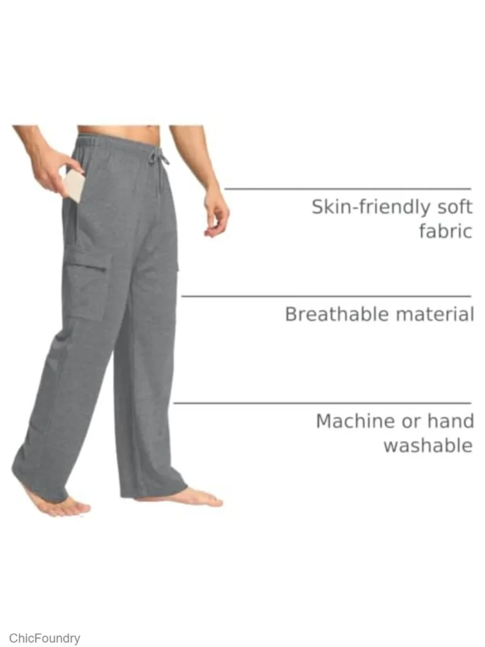 Cargo Sweatpants Open Bottom Baggy Straight Leg Lounge Pants with Pockets